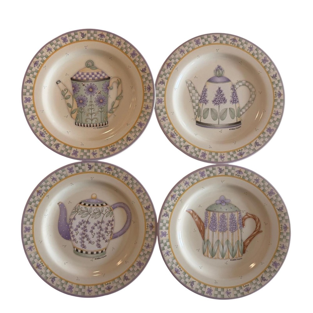 Sakura Debbie Mumm 4 Piece Plates Lavender Tea Garden Set Salad Dessert Cottage